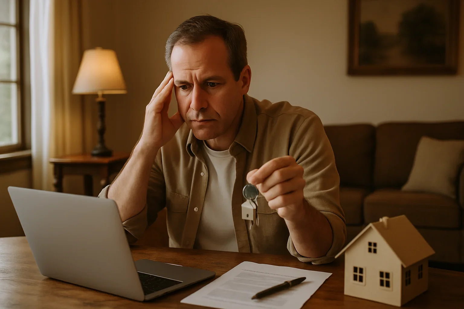 Real estate agent handing keys to new buyer after out-of-state inherited property sale closes