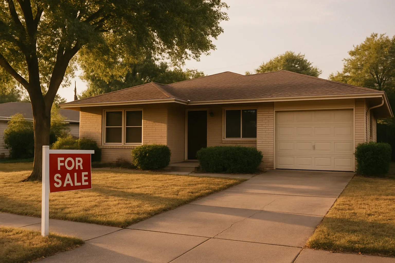 Realistic view of an Arden-Arcade suburban home with a for-sale sign during a quick Sacramento property transaction