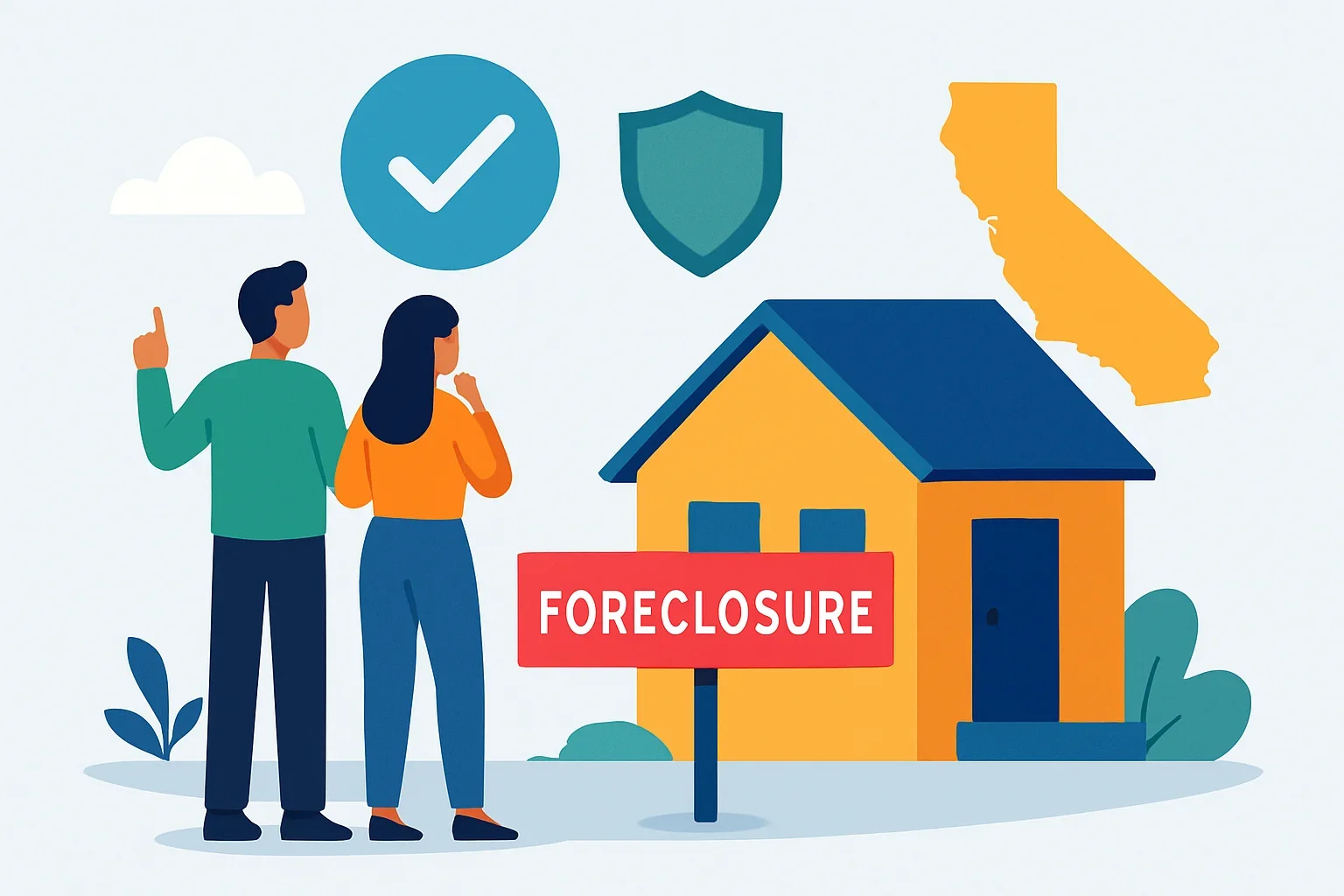 Step-by-step flowchart illustration showing options to avoid foreclosure in California for homeowners