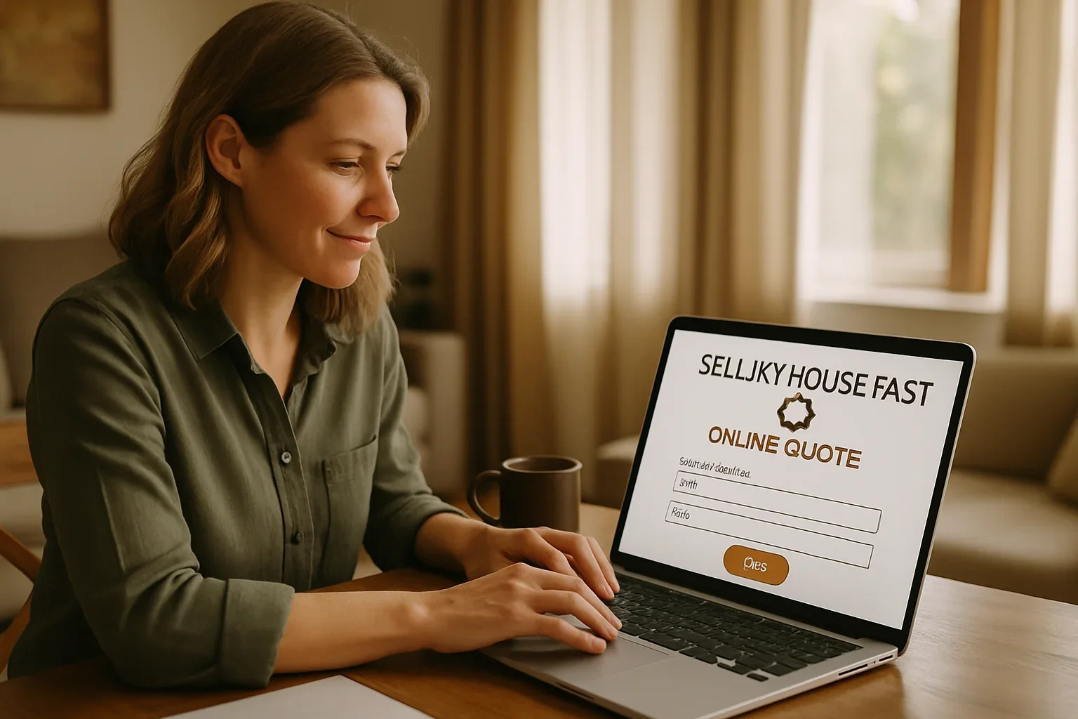 Real estate agent and seller shaking hands after completing a fast online home sale process