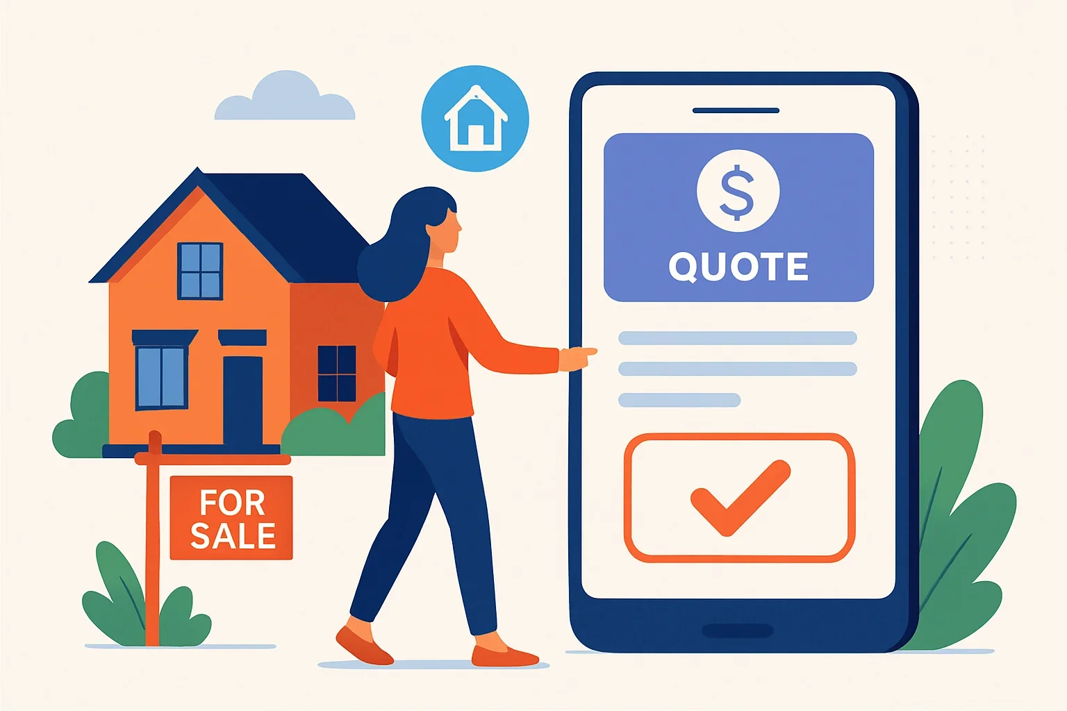 Step-by-step flowchart illustration showing how to request an online quote for a quick home sale