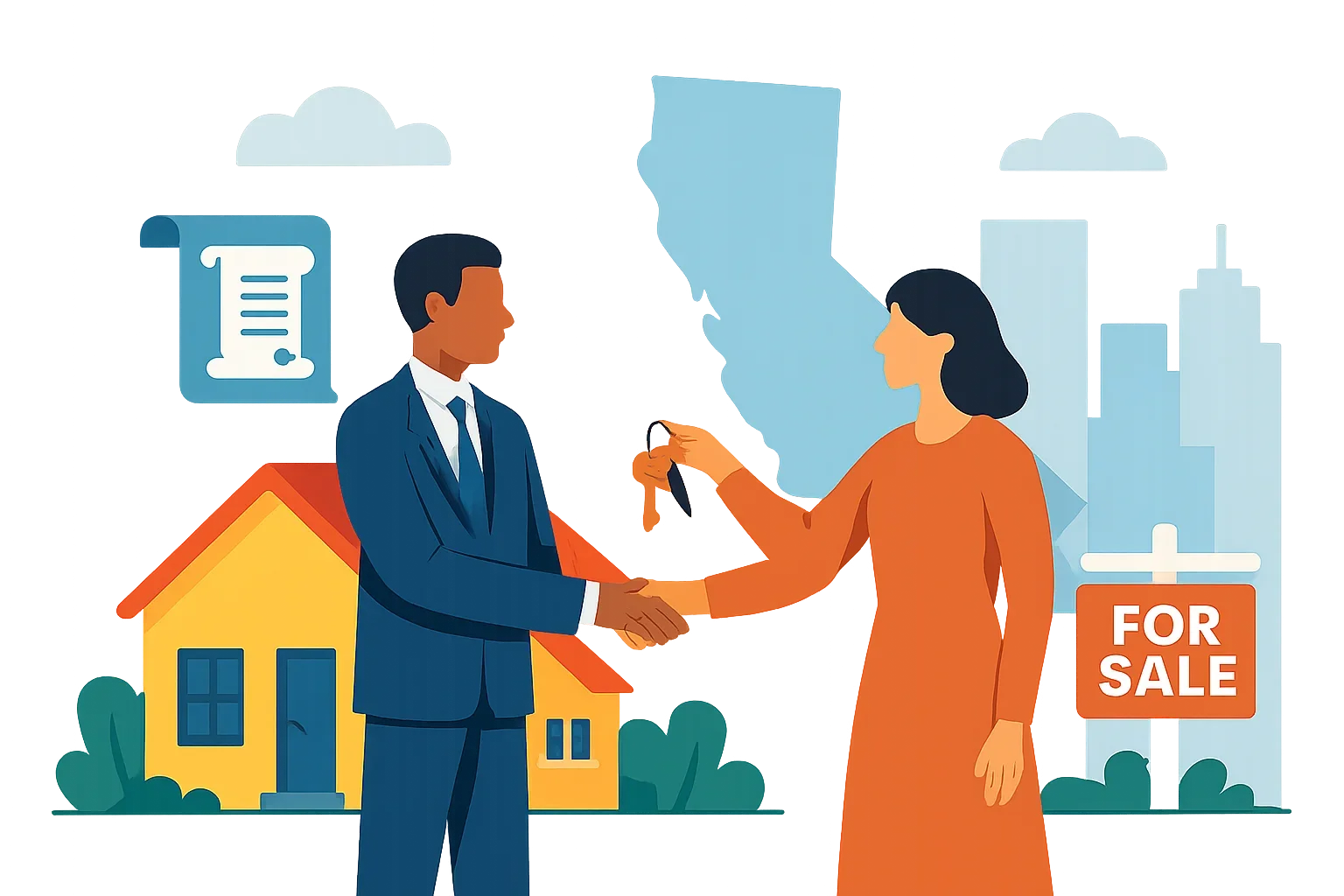 Step-by-step flowchart illustration showing the legal stages of selling a house in probate california