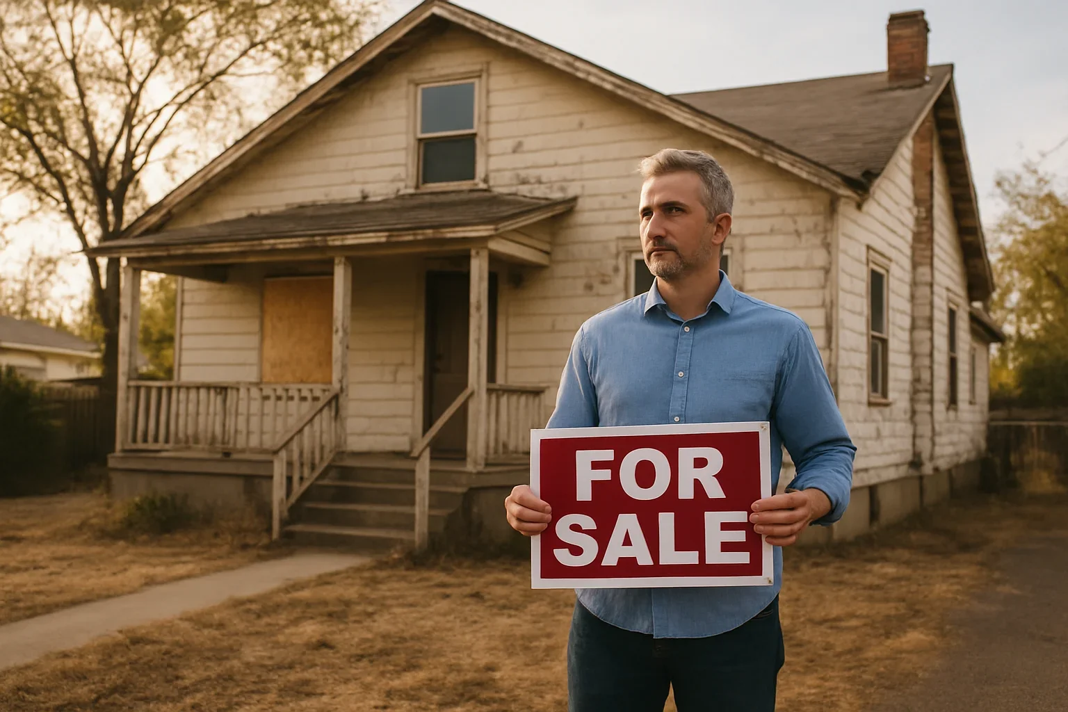 Real estate agent discussing options to sell house that needs repairs sacramento with homeowner