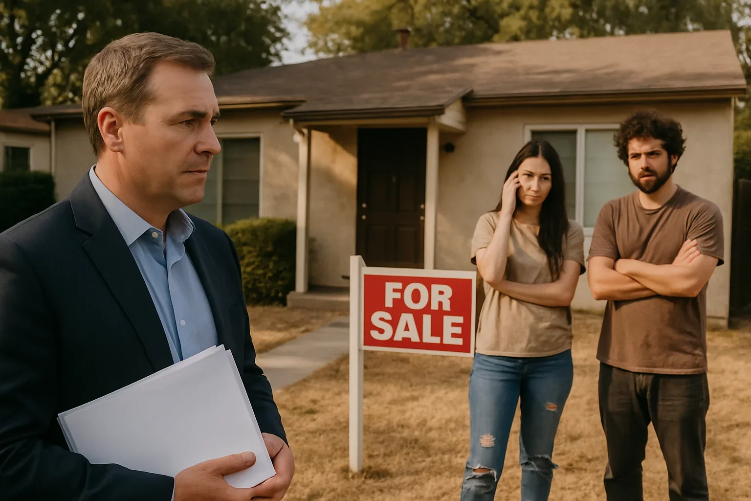 Sacramento rental property exterior with eviction notice posted on front door of occupied home