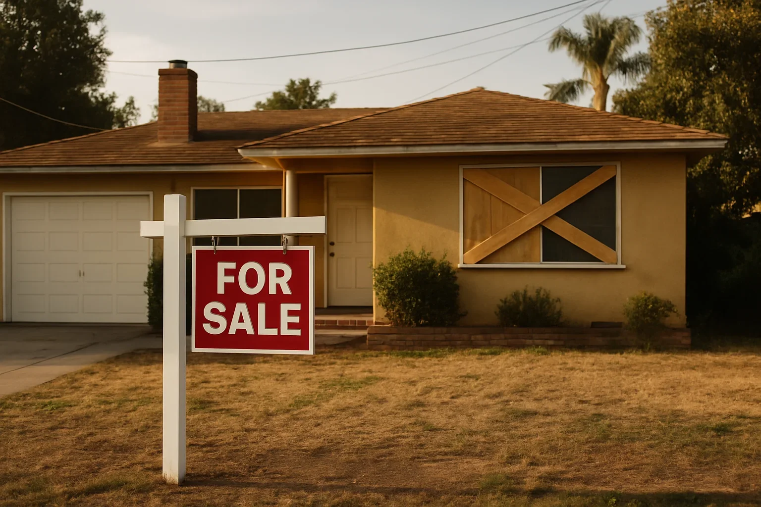 Real estate agent reviewing code violation documents with homeowner at a California property
