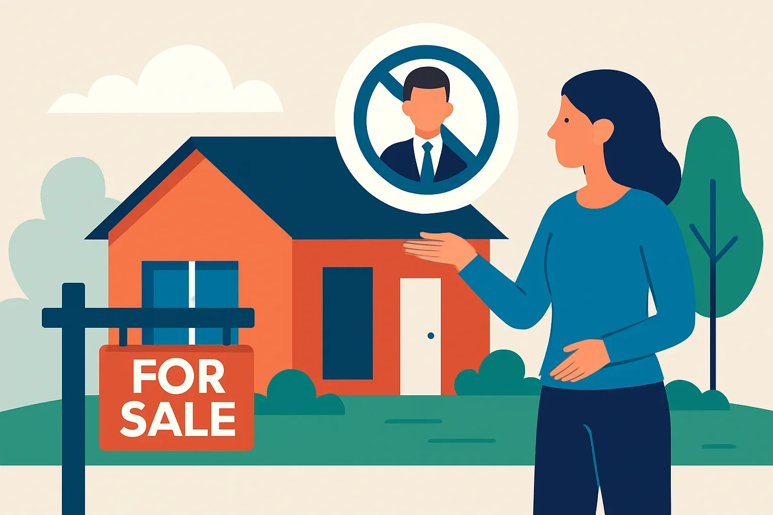 Step-by-step flowchart illustration showing how to sell a house without a realtor from listing to closing