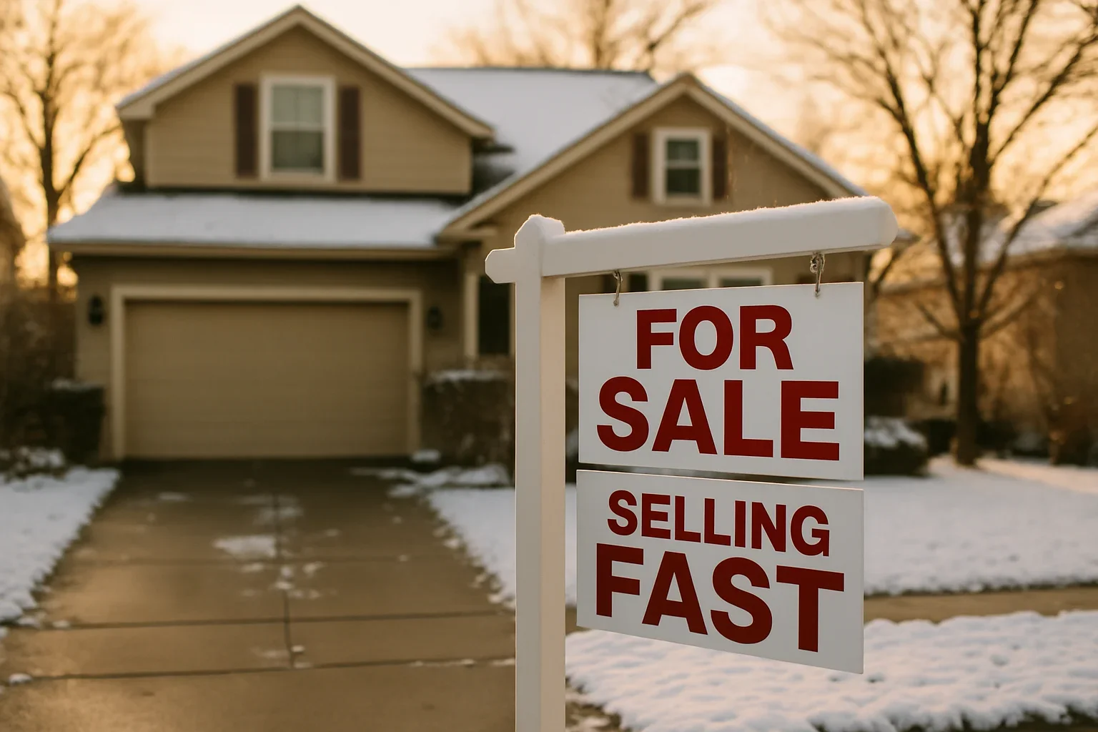 Real estate agent and homeowner shaking hands outside a Sacramento property during a cold winter day