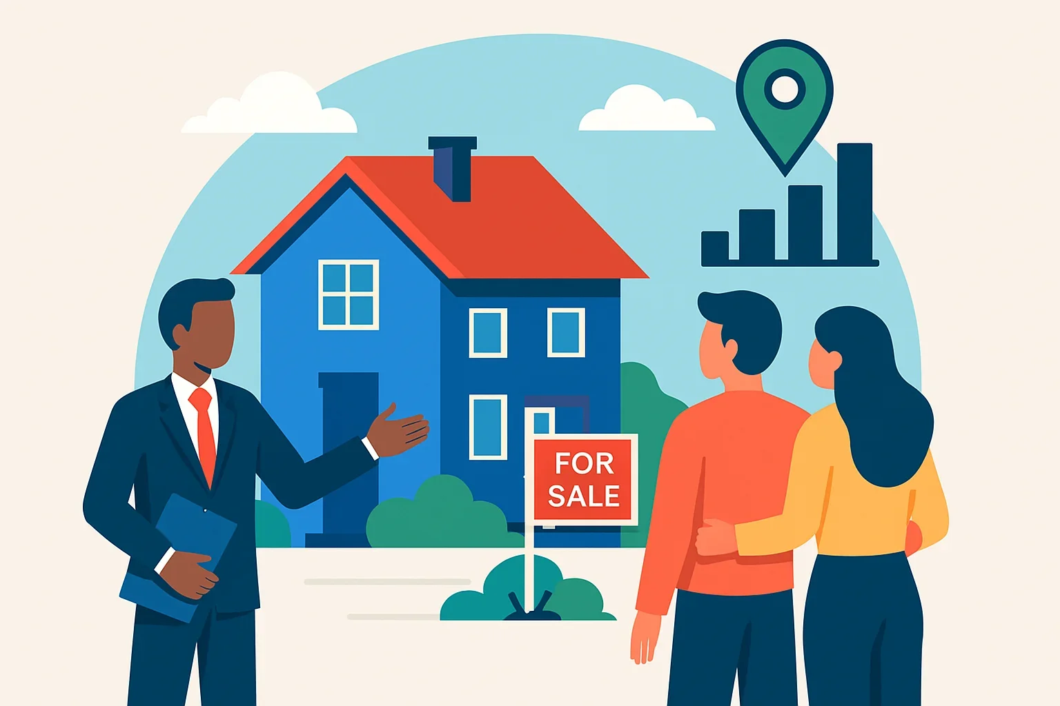 Step-by-step illustration of the home selling process from listing to closing day