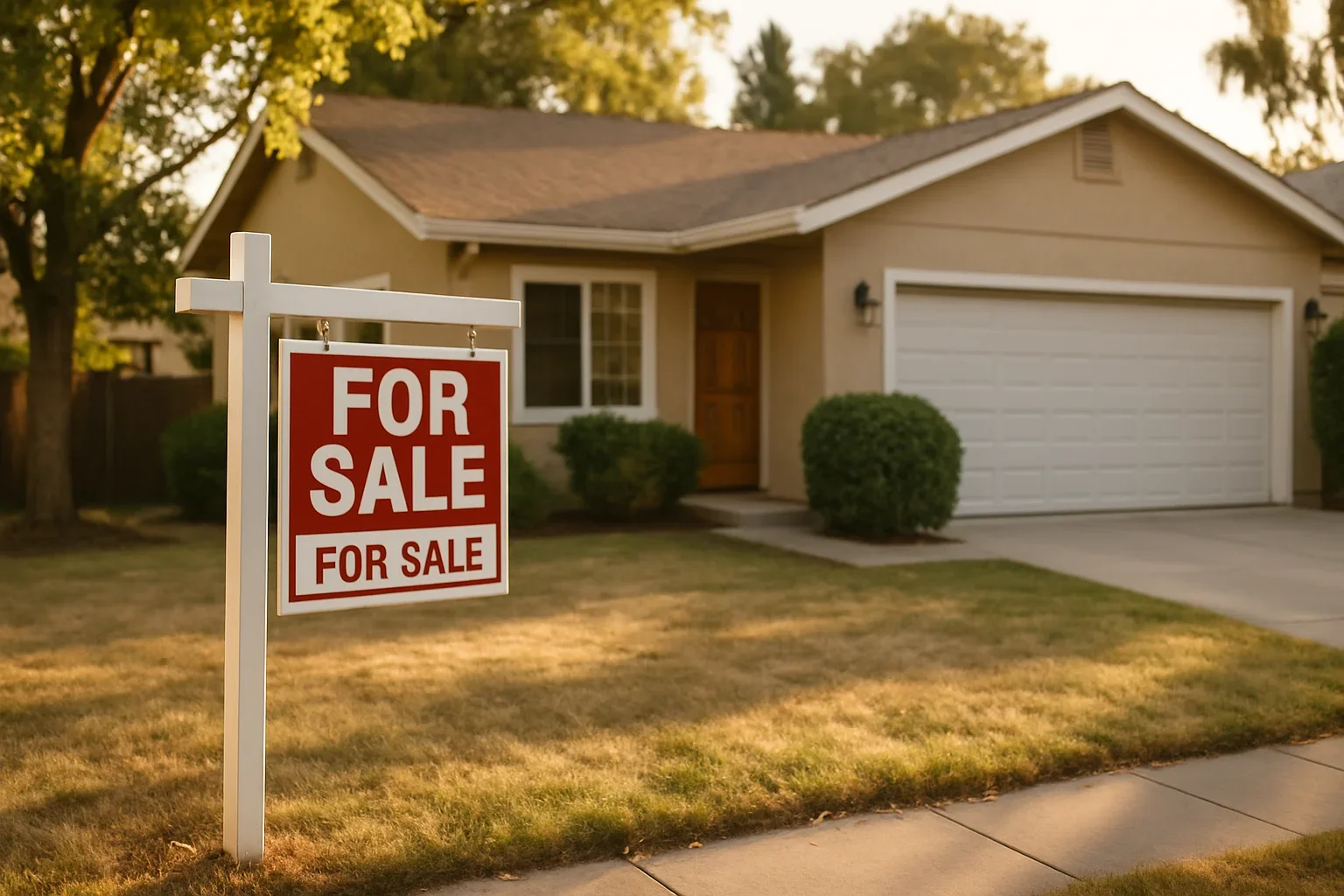 Realtor placing a sold sign in front of a well-staged home in a Sacramento neighborhood