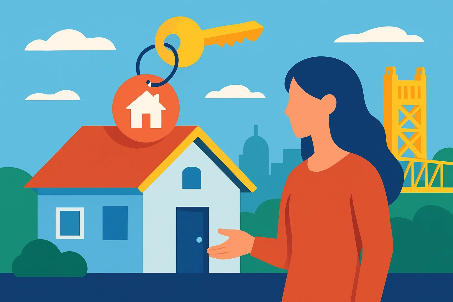 Step-by-step decision flowchart illustration showing options for inheriting a house in Sacramento