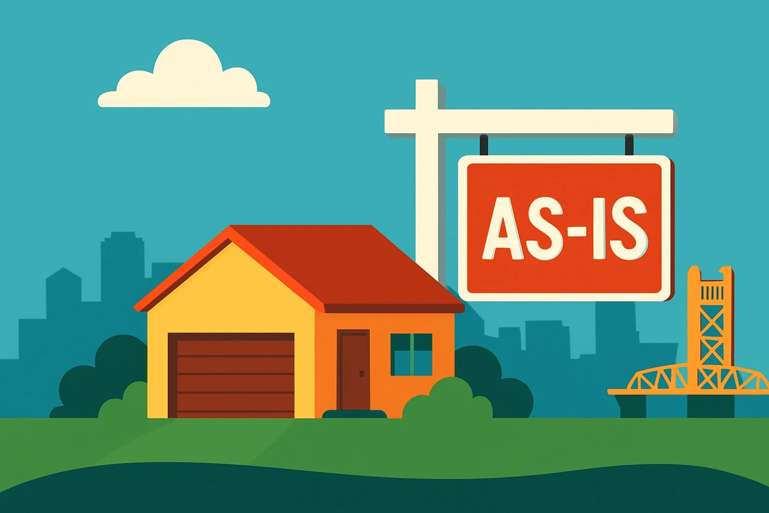 Checklist illustration showing steps and considerations for selling a home as-is