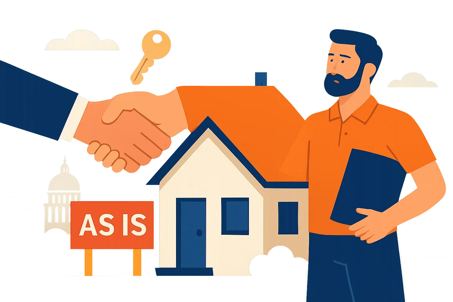 Illustrated checklist showing steps to sell rental property as-is Sacramento market
