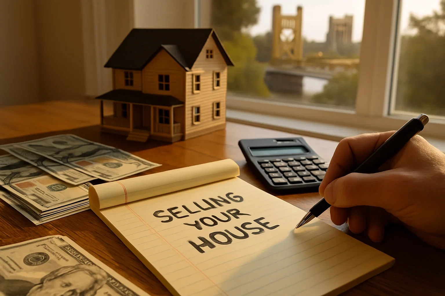 Homeowner reviewing paperwork and closing documents detailing real costs of selling house sacramento
