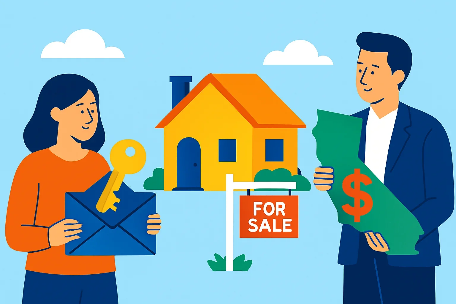 Illustrated guide showing the step-by-step process when companies that we buy inherited houses handle transactions