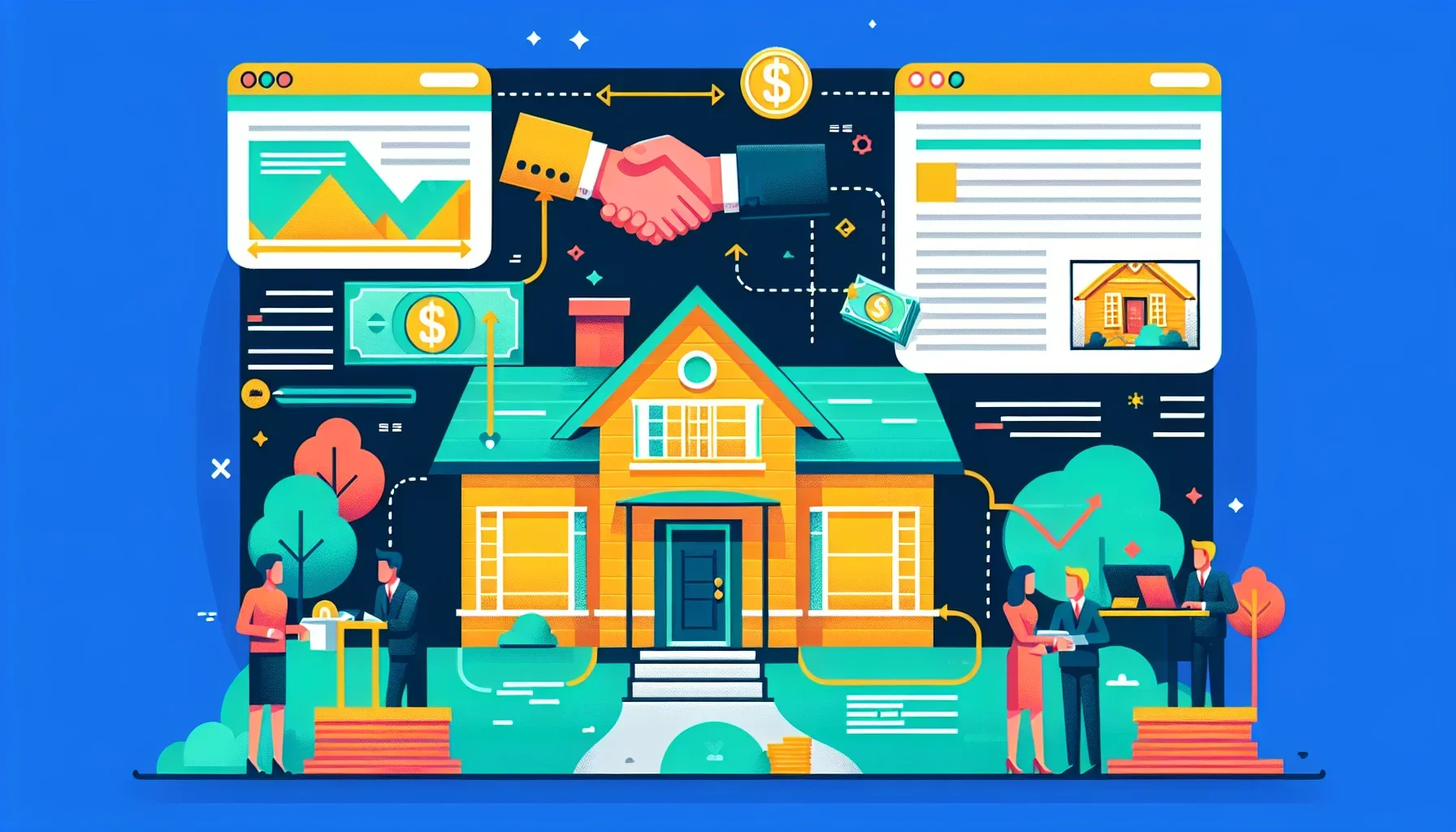 Vector illustration of a house selling timeline comparing traditional listing versus fast cash sale