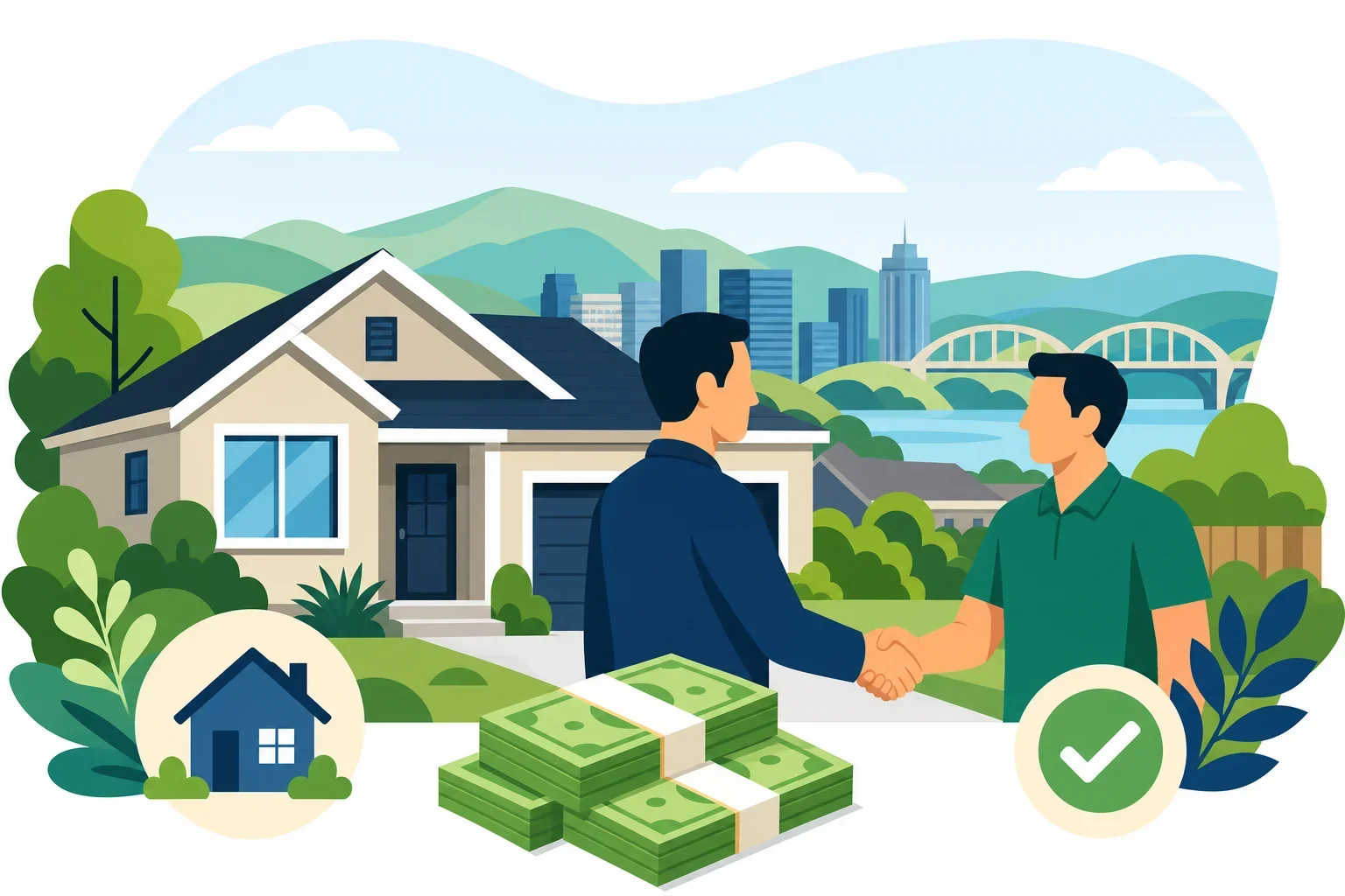 Flat design illustration of a damaged house needing major repairs with cost estimate icons
