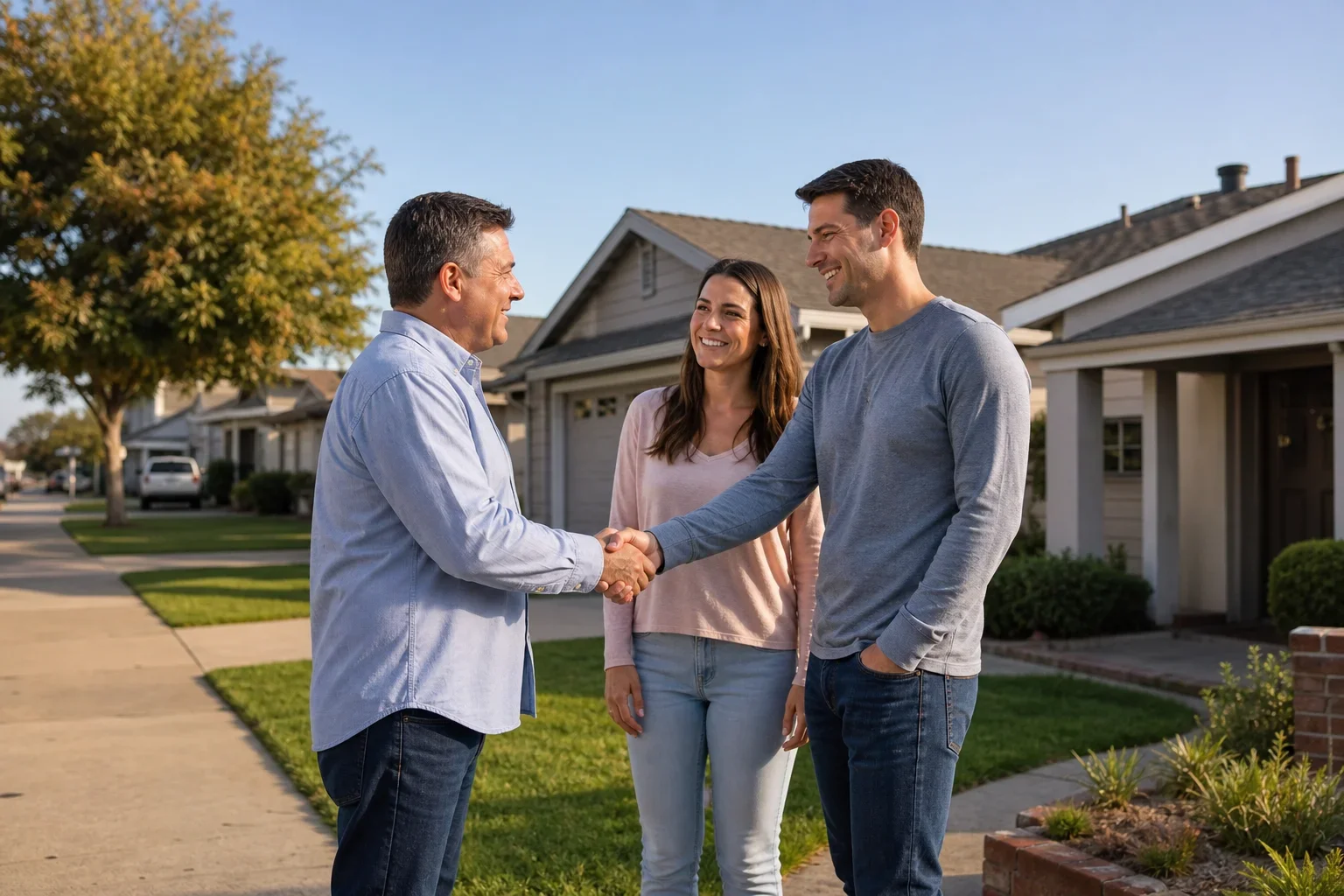 We buy houses Hayward cash offer discussion between seller and real estate investor at kitchen table