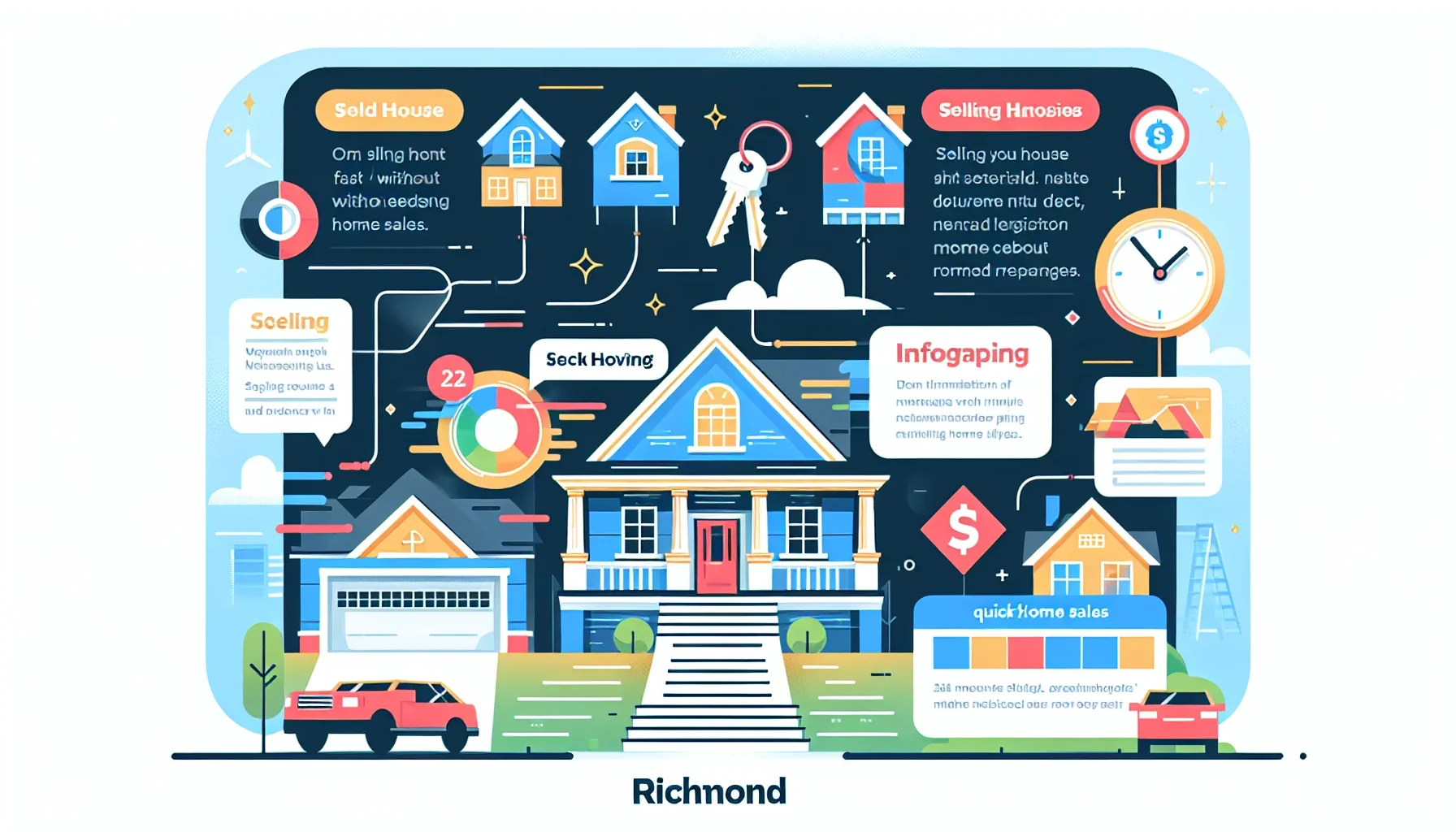 Flat-design illustration comparing traditional home sale timeline versus fast as-is selling process